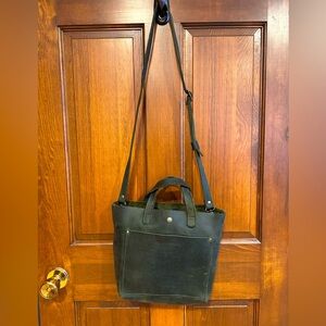 Green leather crossbody handbag top handle bag